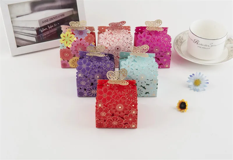 50pcs/lot Colorful Flowers Foldable Candy Boxes Package Birthday Engagement Wedding Guest Gift Service Only Small Size Available | Дом и сад