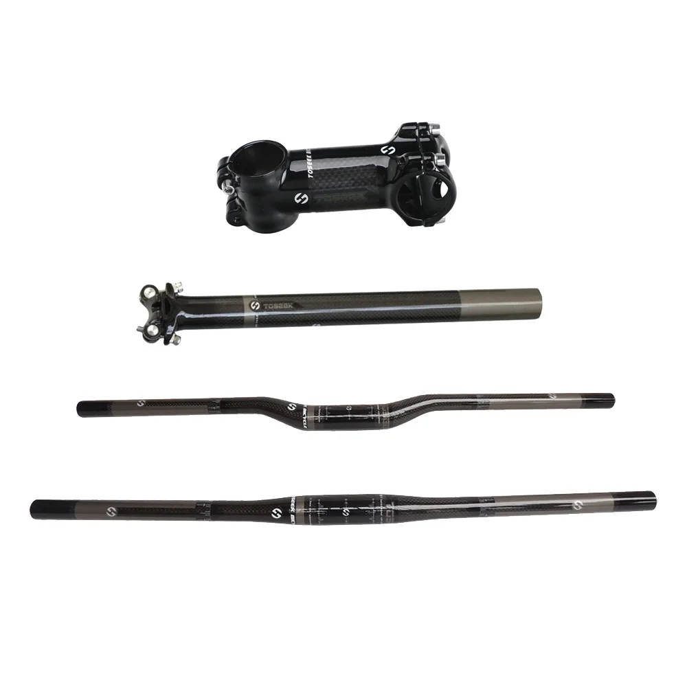 Полный углеродного волокна велосипед руль 3 К плоским стояк + основа подседельный