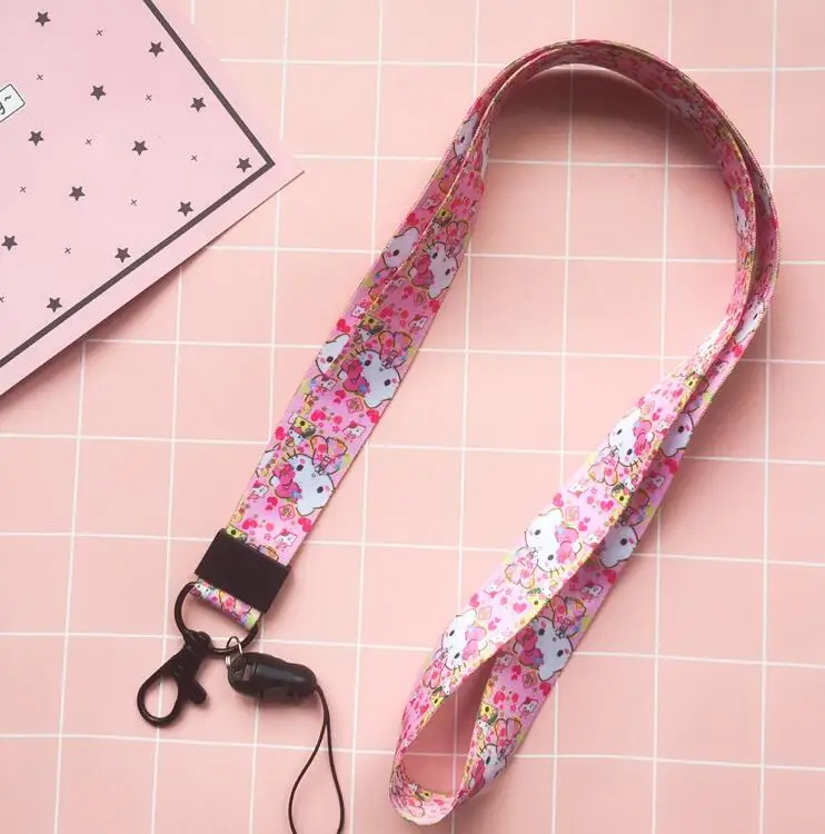 New 1 Pcs Cartoon anime Good luck kitty cat pink Neck Straps Lanyards Mobile Phone DIY ID Card Key Condole belt |