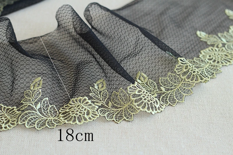 2 ярда черная Изысканная вышитая Цветочная кружевная отделка Высококачественная