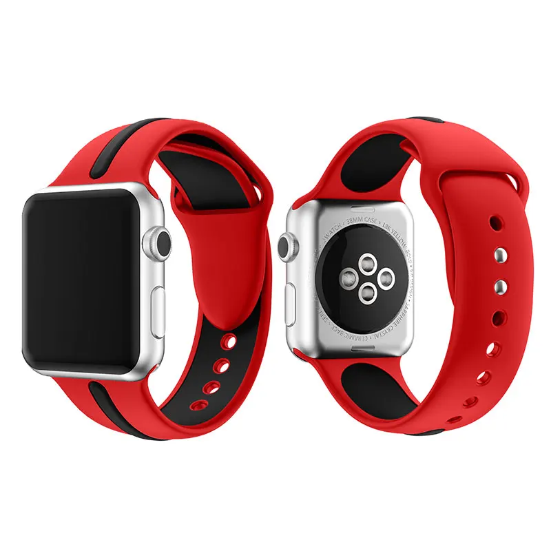 Red Black Полосатый силиконовый ремешок для Apple Watch Sport Correa Loop Band Замена для iwatch IOS Smartwatch Браслет серии 4/3/2/1 - Цвет: Red Black