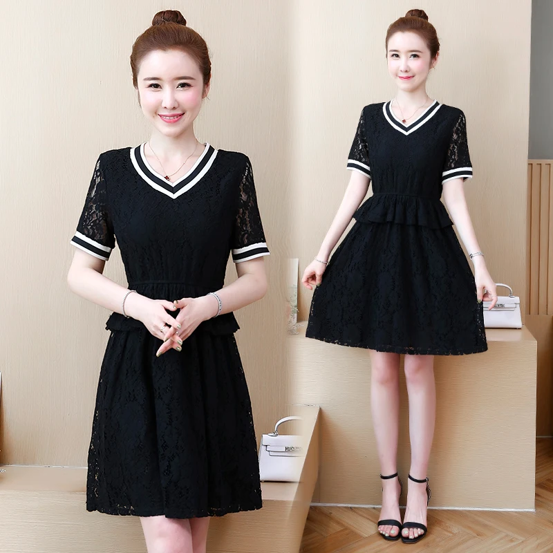 womens ladies 2019 summer v-neck lace peplum big plus size L-5XL XXL XXXL 3XL XXXXL 4XL slim Casual party office work wear dress | Женская