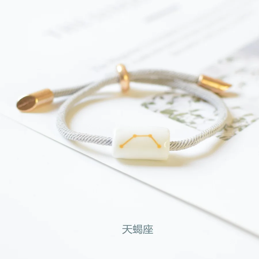 New ceramic 12 Constellation Bracelet Men Women Boys Girl Lace Up Woven Leather Constellations Charm Bracelets | Украшения и