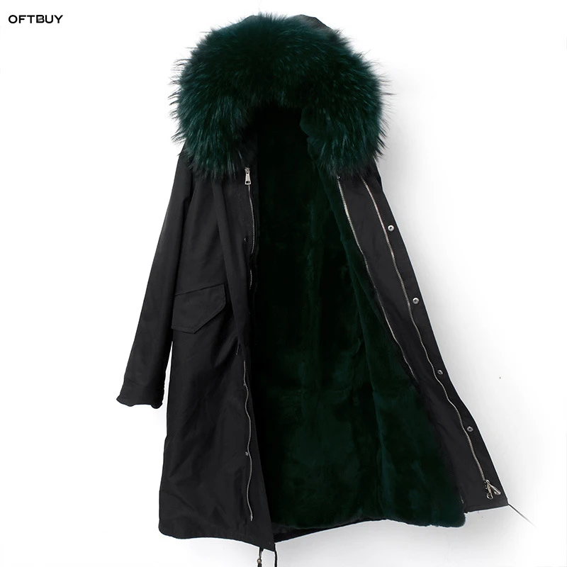 OFTBUY 2019 черная длинная парка пальто из натурального меха енота зимняя куртка с