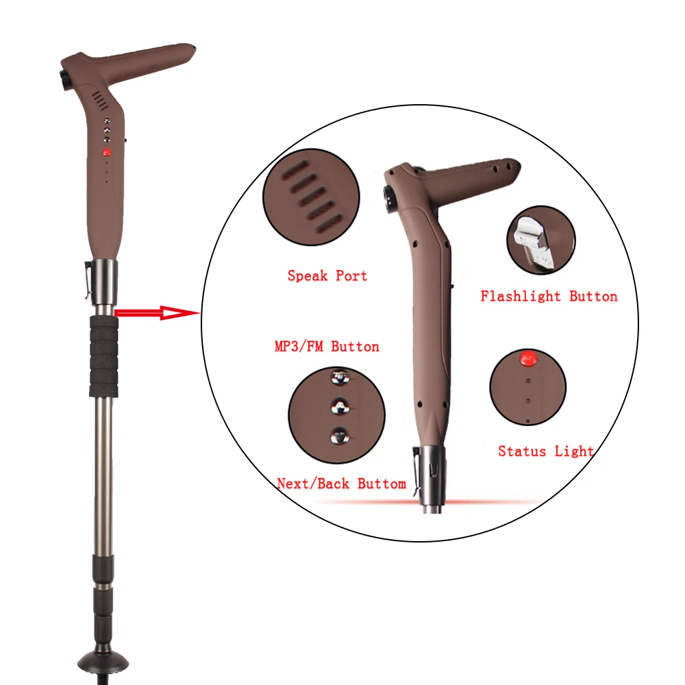 Smart Walking Stick with LED Flashlight FM Radio &amp MP3 Player GSM Calling SOS Emergency Button GPS Tracker Free APP | Безопасность и