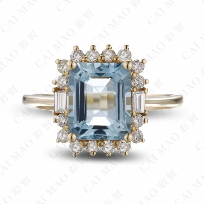 CaiMao 2,10 ct Натуральный аквамарин 18KT/750 желтое золото 0,38 ct полный разрез Алмазный обручальное кольцо ювелирные изделия драгоценный камень