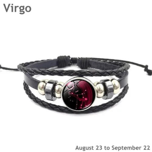 Virgo Новые кожаные браслеты ручной работы со светящимися 12 созвездиями и зодиакальными принтами, стеклянный браслет с кнопками, браслет для женщин и мужчин, ювелирные изделия - Окраска металла: Virgo