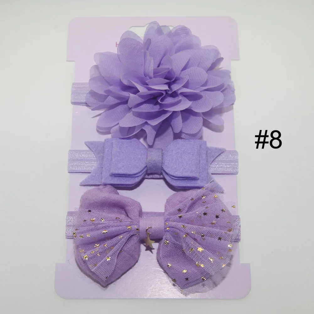 Повязка на голову детская эластичная с бантом 3 шт. повязки для девочек цветами FOE