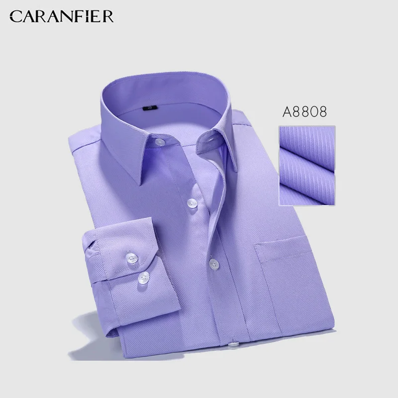 

CARANFIER Mens Dress Shirts Business Men Twill Slim Fit Long Sleeve Pure Color Classic Social Casual Shirts Camisa Masculina