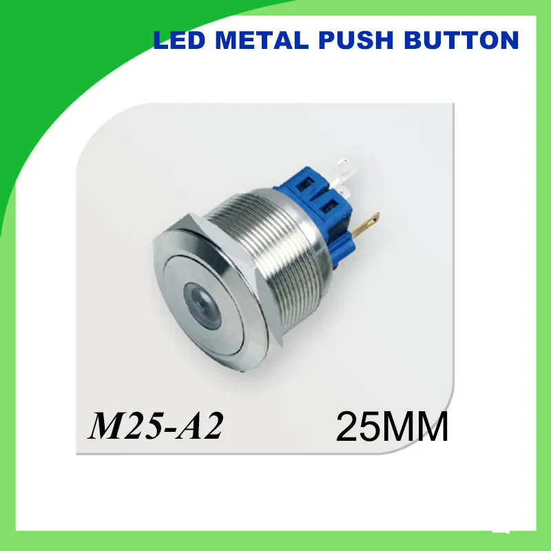 

25mm LED Metal push button Switch Waterproof Stainless Steel Dot illuminated flat