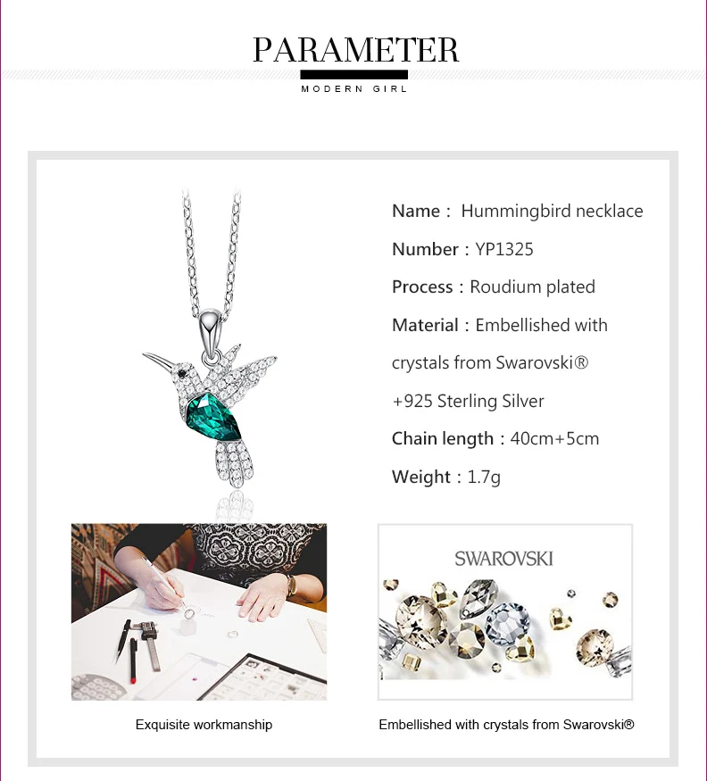 CDE 925 пробы Серебряное ожерелье для женщин украшенное кристаллами Swarovski птица ожерелье-подвеска животное ювелирные изделия воротники