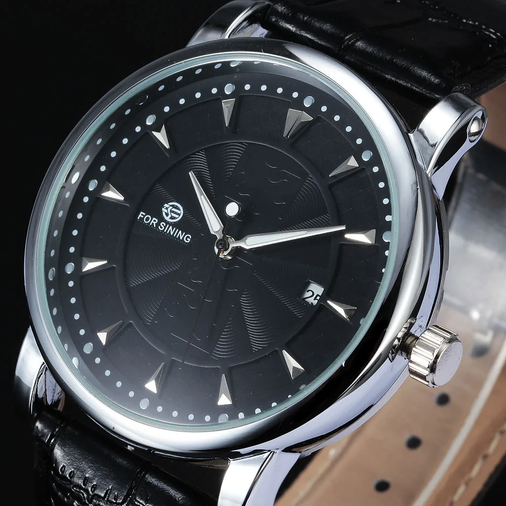 FORSINING Роскошные Мужские автоматические механические часы черный ремешок из