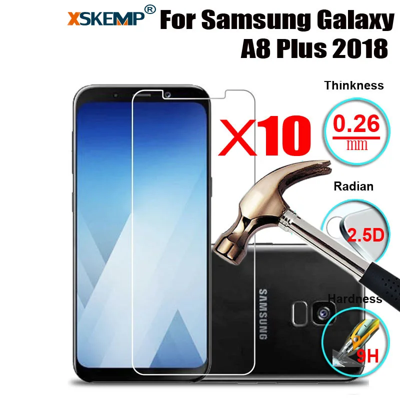 XSKEMP 10 шт./лот 9H твердость 2.5D Закаленное стекло для Samsung Galaxy A8 Plus 2018 ультра тонкая