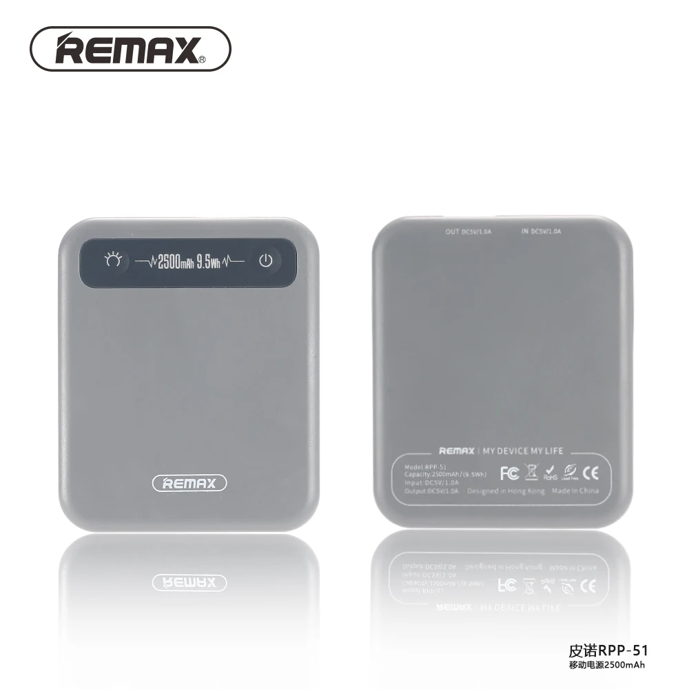 Серый REMAX PINO power Bank 2500 мАч 9.5Wh мини портативное зарядное устройство, полимерный аккумулятор, внешний аккумулятор, power Bank с кабелем micro usb - Цвет: Серый
