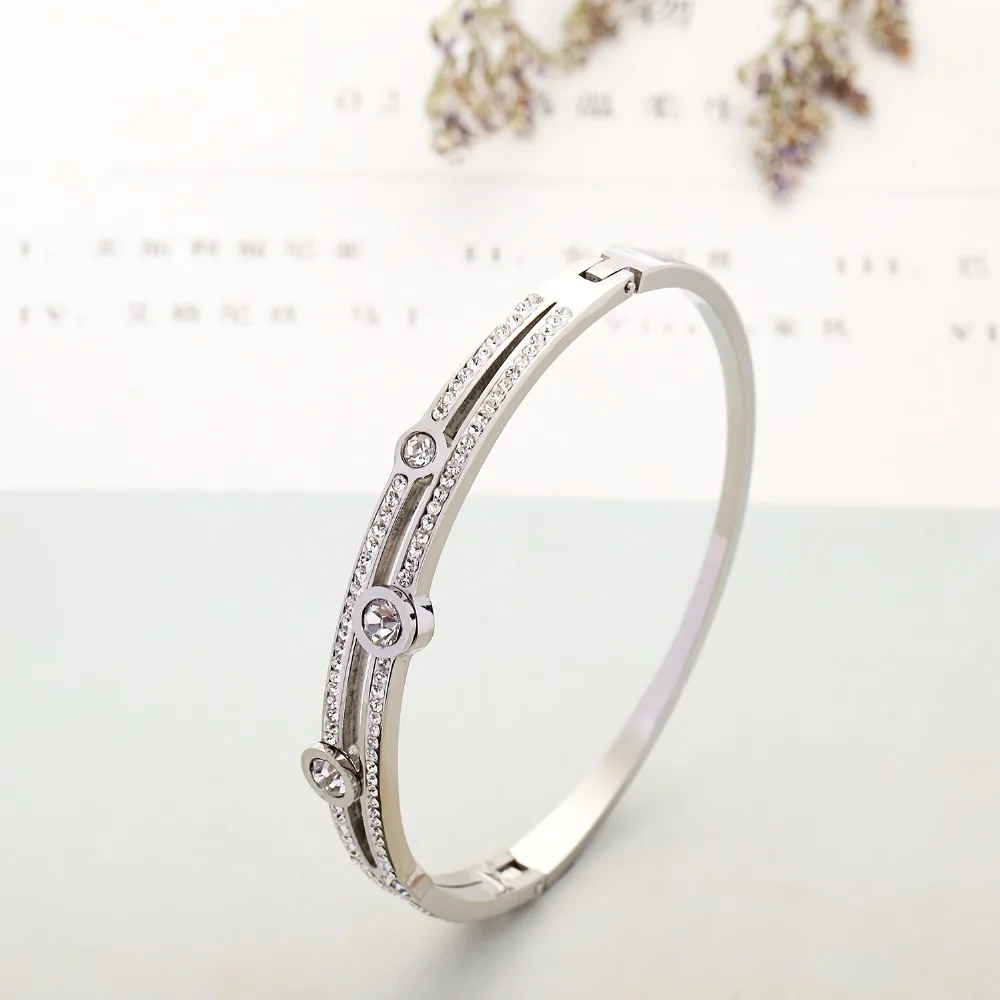 Браслет манжета из нержавеющей стали 316L с фианитом и кристаллами|cuff bangle|bangle