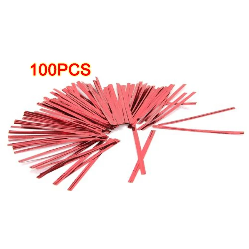 YDSC Practical 100 Pcs Red Metallic Twist Ties for Cello Candy Bags Party 8cm | Дом и сад