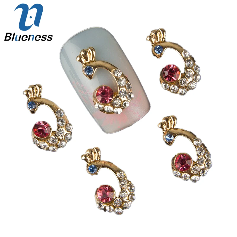 10 шт./лот Талисманы Стразы для Гвозди золото сплав павлин шпильки DIY Красота