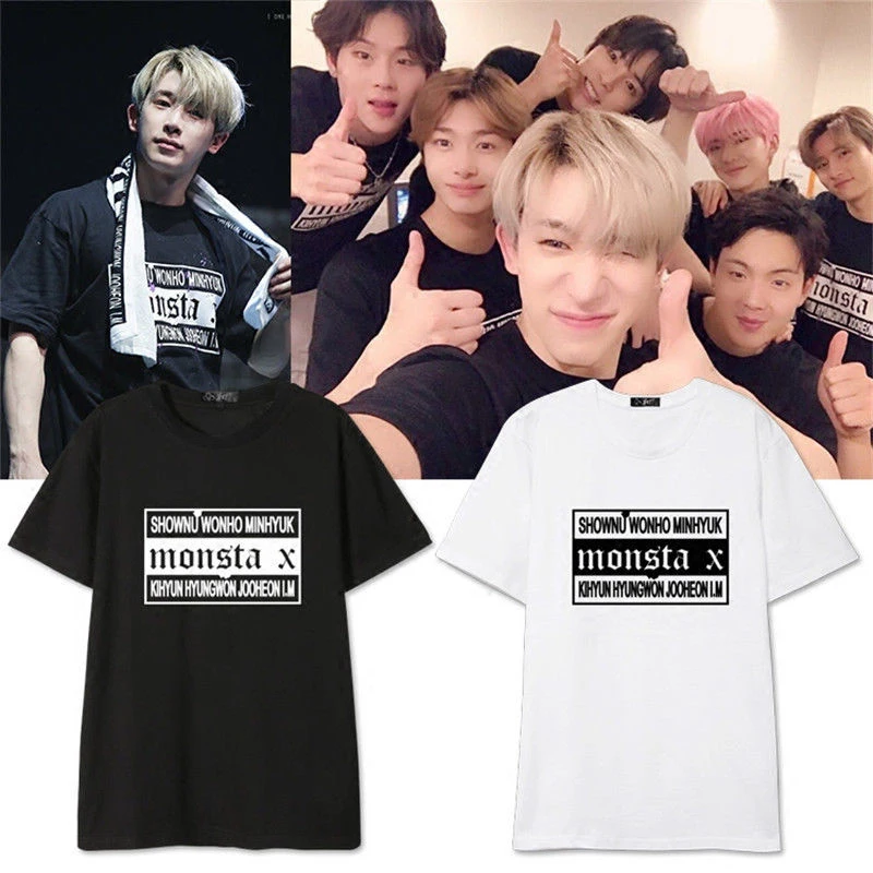 Mainlead KPOP Monsta x Корейская парная модная летняя футболка Harujuku HYUNGWON JOOHEON|Футболки| |