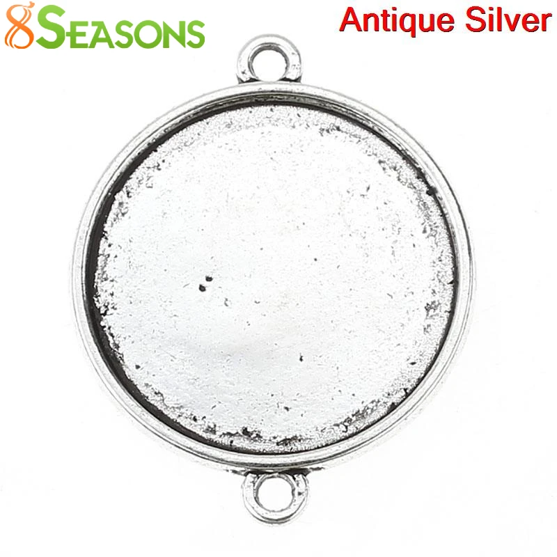 

8SEASONS Connectors Findings Round Antique Silver Color Stripe Pattern Carved Cabochon Setting(Fits 25mm Dia) 3.5cm x 2.8cm