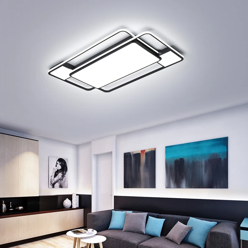 Modern LED Ceiling Lights For Living Room Bedroom Home Lighting Fixtures Black Square surface mounted Lamp AC85-265V | Лампы и