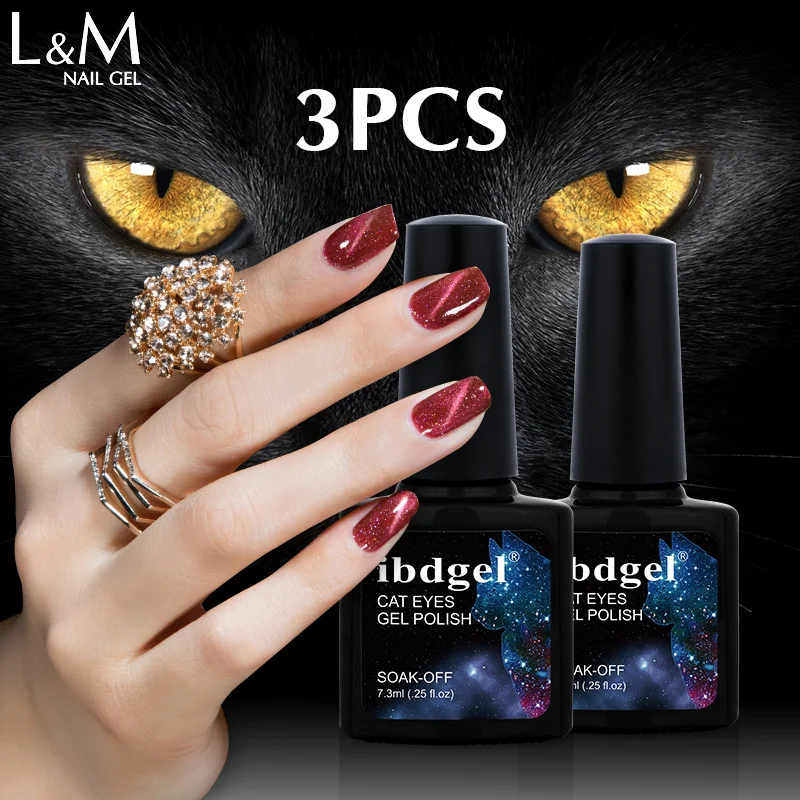 

3 pcs Hot Sales Brand ibdgel Rainbow Cat eyes Gel polish uv Soak off Professional Magnetic Color Gel Nail