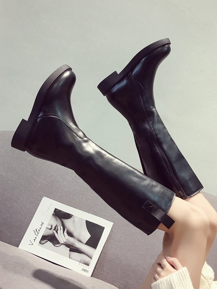 YDP Fashion Ladies Knee High Winter Boots Soft Leather Shoes Woman Black Zip Warm Fur Women Thigh | Обувь