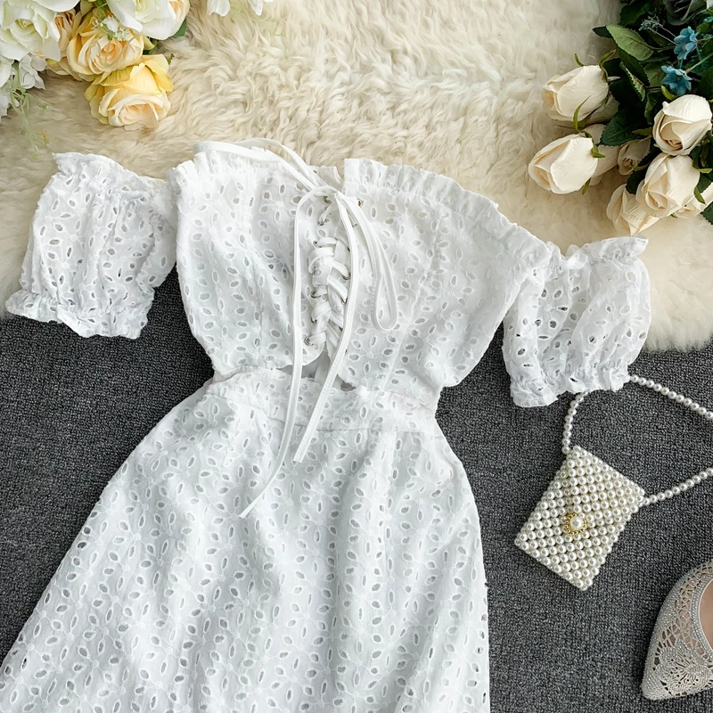 Новинка 2019 модные женские платья ажурное кружевное платье с короткими рукавами и