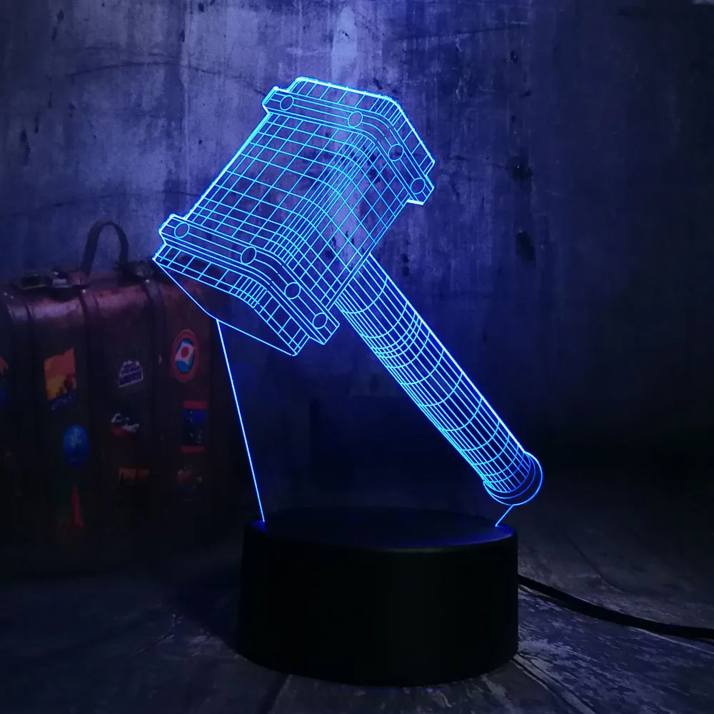Новинка крутой большой молот Тора 3D 7 цветов Ночной светильник настольная
