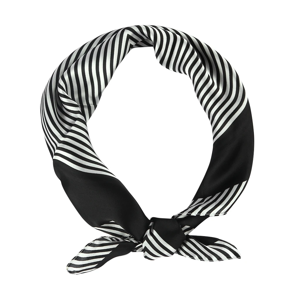 

Winfox 2019 Fashion 60cm Black White Striped Square Headwear Bandana Scarf Neckwear Handkerchief For Womens Ladies