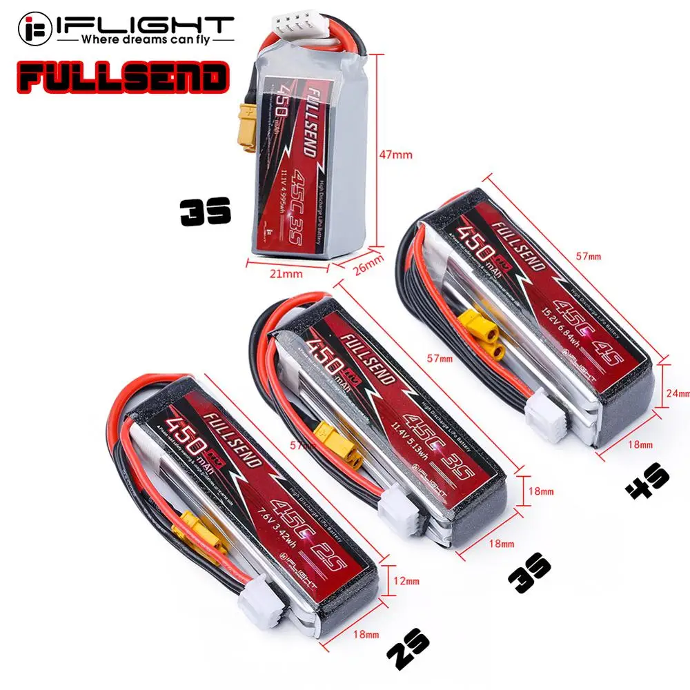 IFlight Fullsend V2 LiPo батарея 450mAh 7 6 V/2 S 11 4 V/3 15 2 V/4S HV 45C с разъемом XT30 для дрона