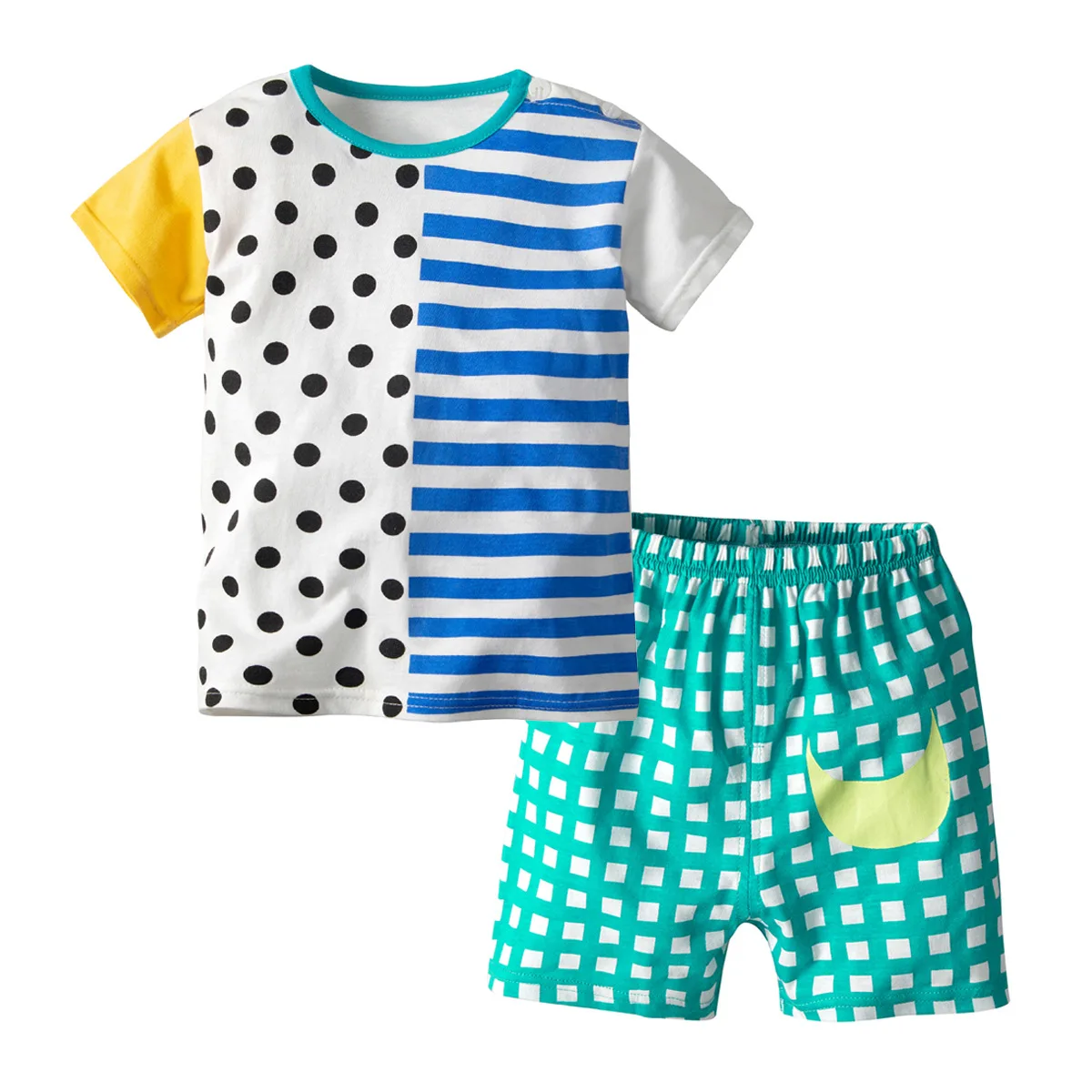 Oklady Baby Boy Summer Short Sleeve T-shirt + Shorts Trousers Clothes Children Boys Dot Set Cotton Suit |