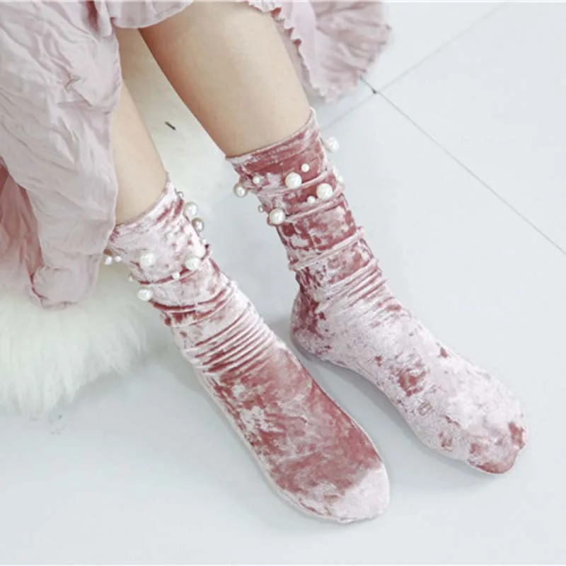 [COSPLACOOL] Осень/Зима жемчужные блестящие теплые носки ручной работы женские