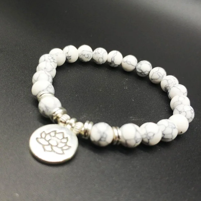 Дизайнерский женский браслет YUZHEJIE модное ожерелье Mala Howlite с цветком лотоса или
