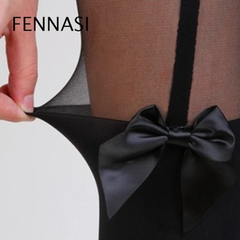 Пикантные женские черные колготки FENNASI полосатые прозрачные Соблазнительные