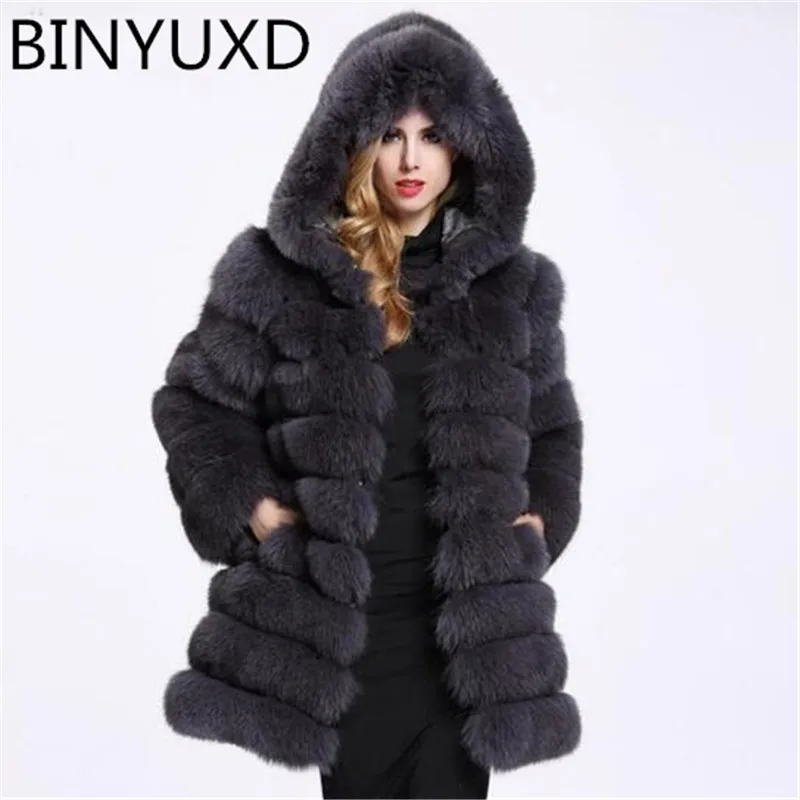 BINYUXD 2019 Новый Уличная пальто с искусственным мехом зимняя куртка модная Женская