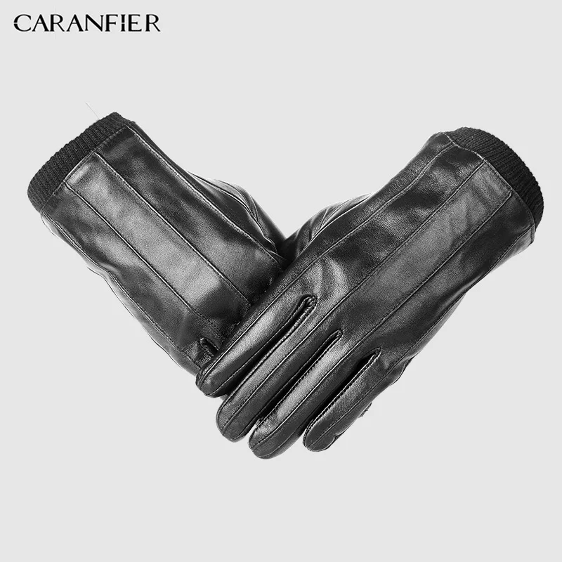 Мужские перчатки из натуральной овчины CARANFIER зимние теплые бархатные с сенсорным