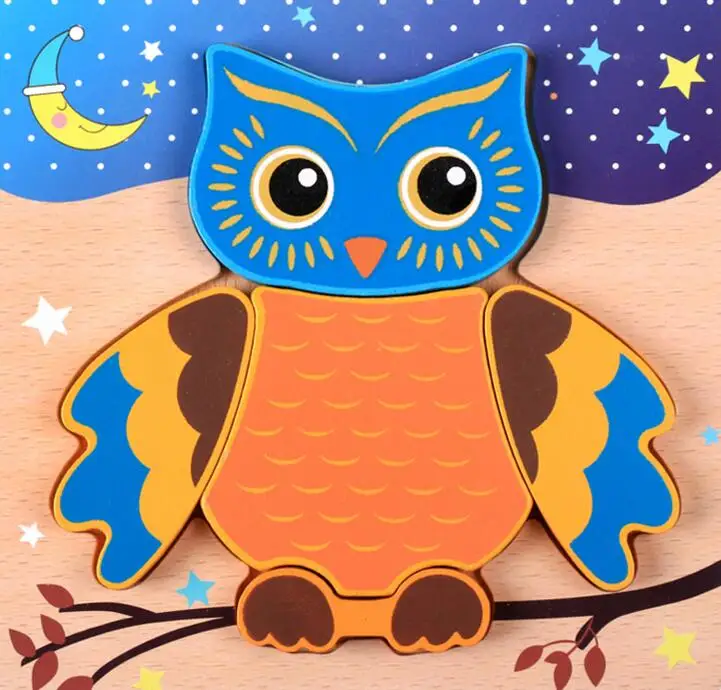 owl Детские деревянные головоломки с ручками Tangram, 3D Мультяшные головоломки, Обучающие игрушки Монтессори - Цвет: owl