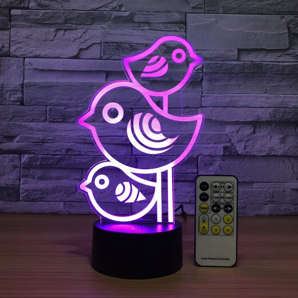 

Cute Bird Night Light 3D lamp 7 Colors Changing Nightlight with Smart Touch Remote Control LED Night Light for Kids as Gifts