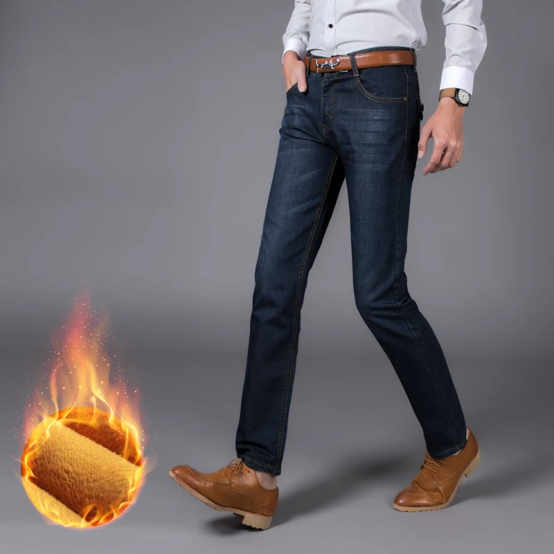 Heavyweigh Jeans New Mens Winter Velvet thick Warm Denim long Male Cotton Slim Straight cowboy trousers Size40 | Мужская одежда