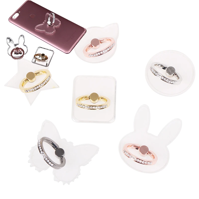 

New Transparent Butterfly Ring Phone Holders 360 Degree Metal Finger Ring For Mobile Phone Smartphone Stand Holder Clear Bracket
