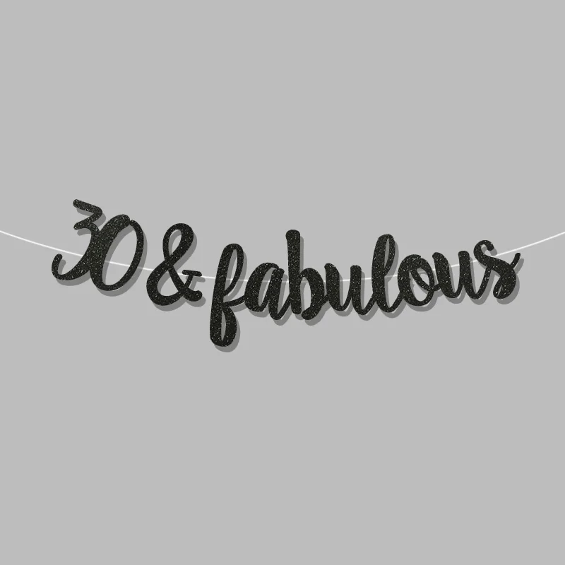 black Золотой/черный/Серебряный Блестящий 30& Сказочный баннер 30th happpy знак на день рождения декор 30 юбилейные праздничные украшения поставки - Цвет: black