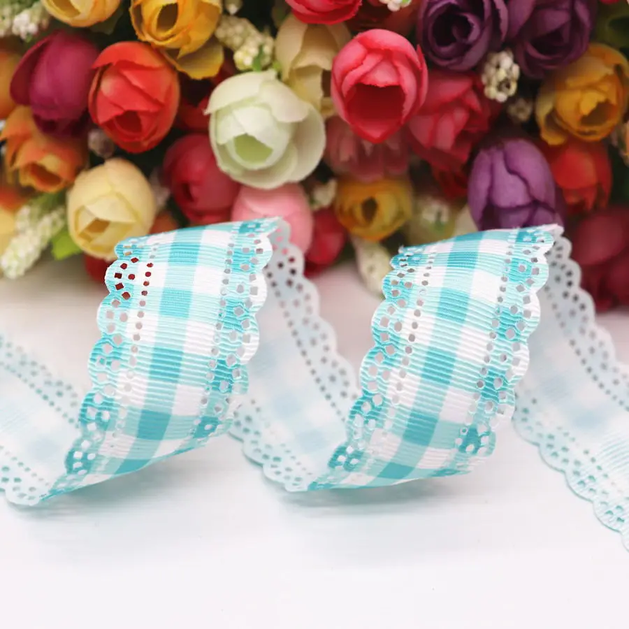 10 Yards Grosgrain Hollow Lace Ribbons Grid Printed Ribbon 30MM For Hair Bows DIY Crafts Handmade Accessories M19043004 | Дом и сад