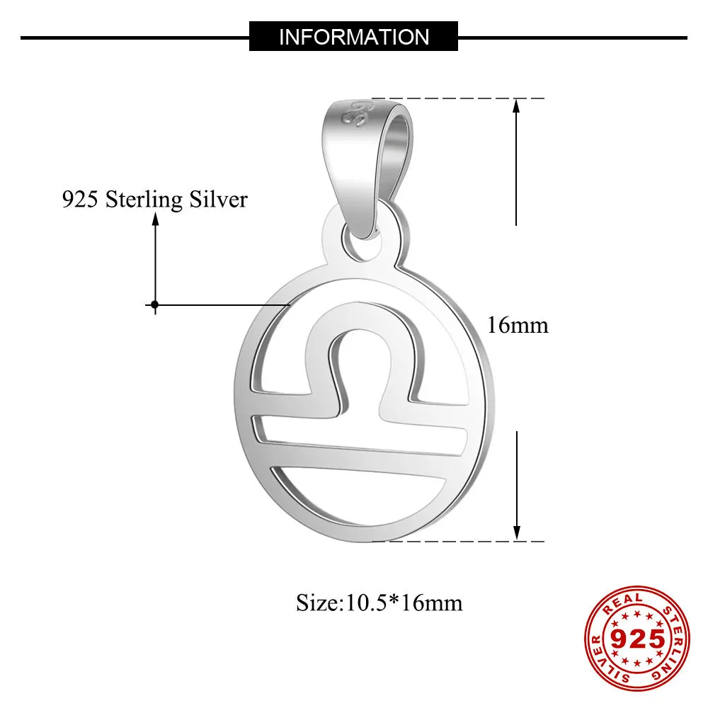 Libra 925 пробы, Серебряный Овен, Телец, близнецы, рак, Лев дева, весы, Скорпион, Стрелец, Козерога, Водолей, рыбы, Зодиак - Окраска металла: Libra