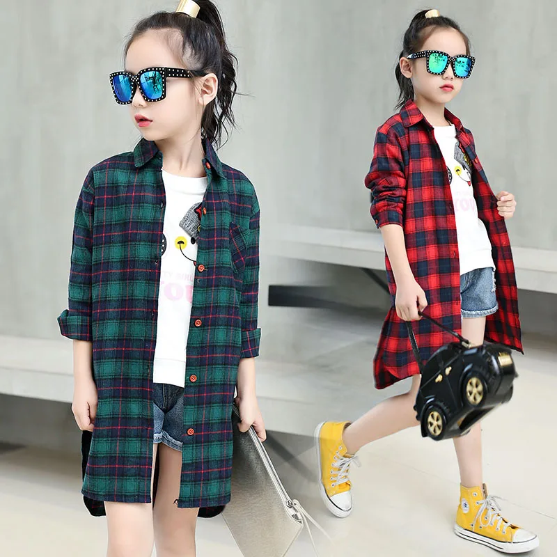 Весенняя детская одежда 2018 рубашки для девочек Осенняя хлопковая клетчатая