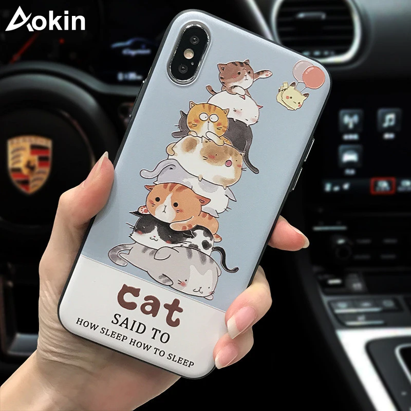 Aokin Cute Cat Phone Cases for iPhone X Case Cool Rabbit Optional Stand Ring Holder Soft Silicone Relief Cover Capa |