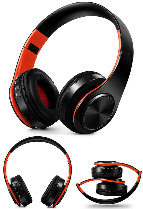 HIFI стерео наушники bluetooth наушники музыка гарнитура FM и поддержка SD карты с микрофоном для мобильного телефона - Цвет: black red