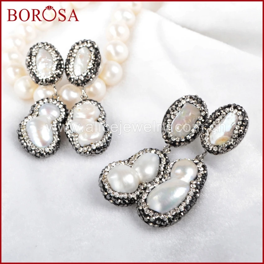Borosa 4 пара/лот серебро Цвет два натуральный жемчуг Асфальтовая Циркон
