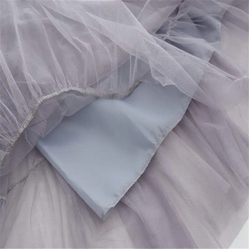 Summer Tulle Long Skirts Women Black Beige Gray White Mesh Pleated Skirt Layers Boal Gown Girl Vacation Beach Skirts