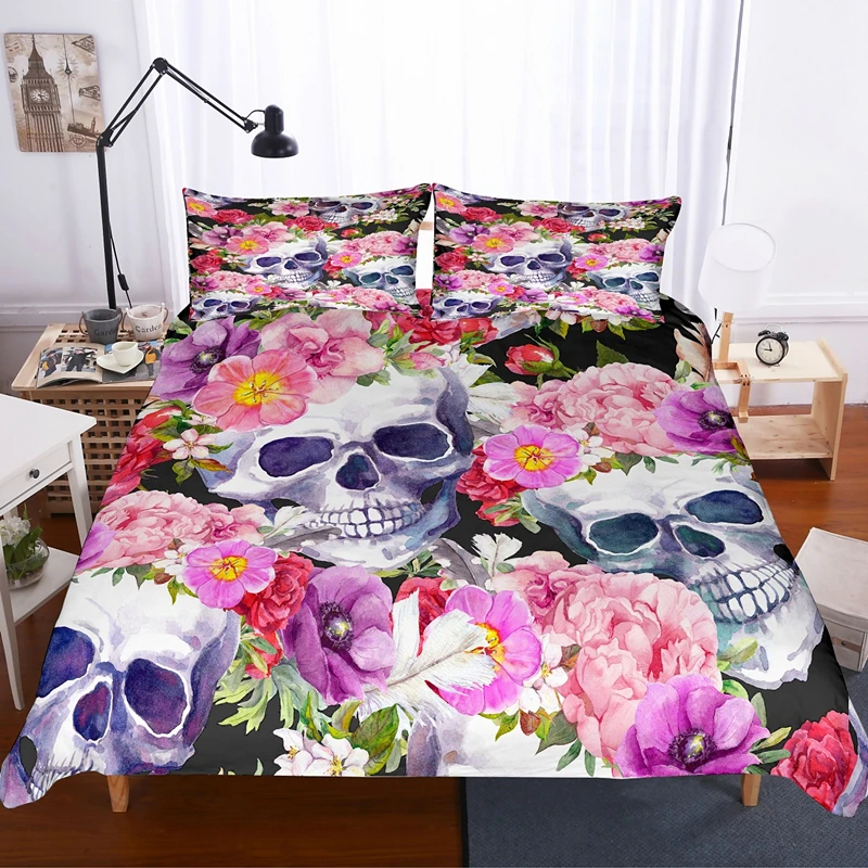 

Yi chu xin 3d sugar skull bedding set flower skull duvet cover with pillow case Bedclothes Home textile queen comforter sets