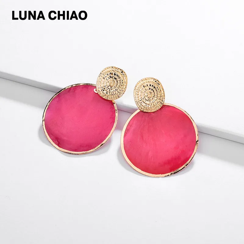 Red LUNA CHIAO, женские модные ювелирные аксессуары, большая оболочка, висячие серьги, Круглый диск, массивные серьги, бижутерия - Окраска металла: Red